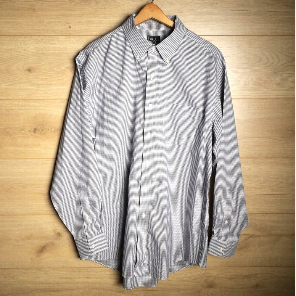 JOS A BANK TRAVELER Mens Slim Fit Button Down‎ Dress Shirt Gingham Check